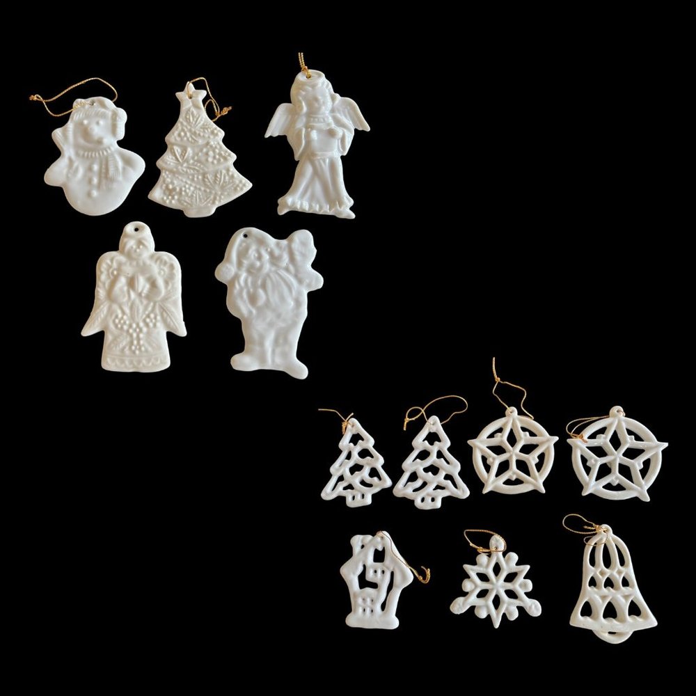 Vintage Porcelain Christmas Lot of 12 Hanging Ornaments